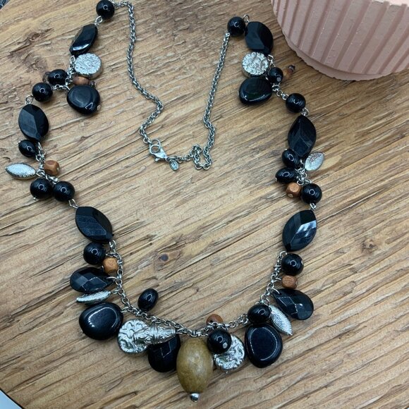 Premier Designs Vintage Mixed Elements Beaded Silver Tone Chain Necklace - Picture 4 of 5